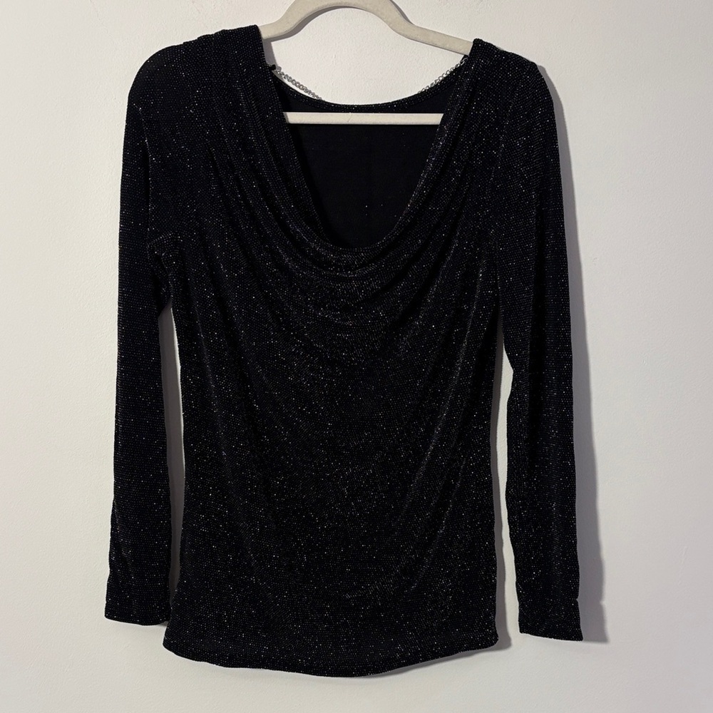 Michael Kors Black Sparkle Long Sleeve Cowl Neck Top